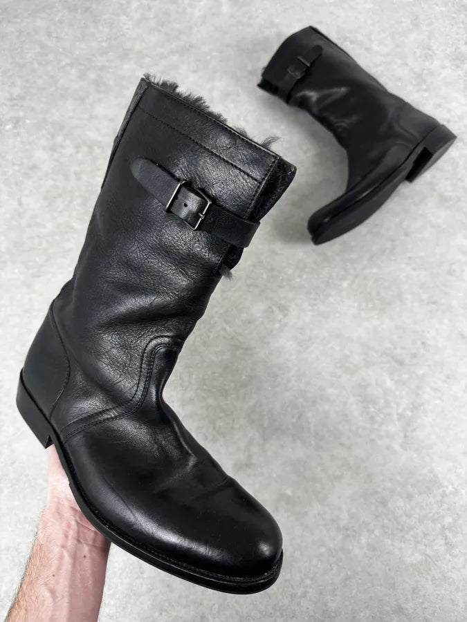 FW2000 Gucci Black Minimalist Fur Leather Boots Grsdyqh 0