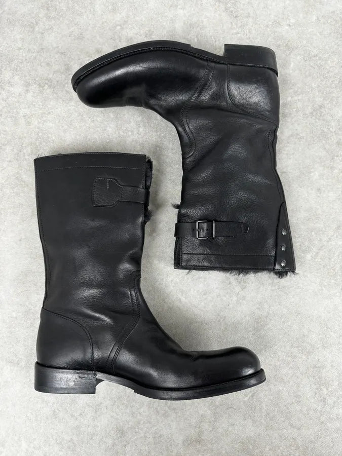 FW2000 Gucci Black Minimalist Fur Leather Boots Grsdyqh 1