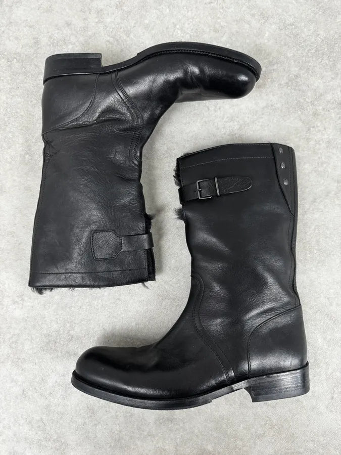 FW2000 Gucci Black Minimalist Fur Leather Boots Grsdyqh 2