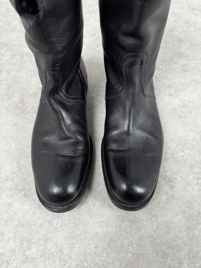 FW2000 Gucci Black Minimalist Fur Leather Boots Grsdyqh 4