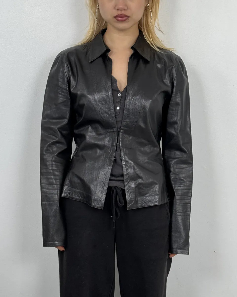FW2000 Gucci Black Premium Minimalist Leather Jacket sgvsfKT 1