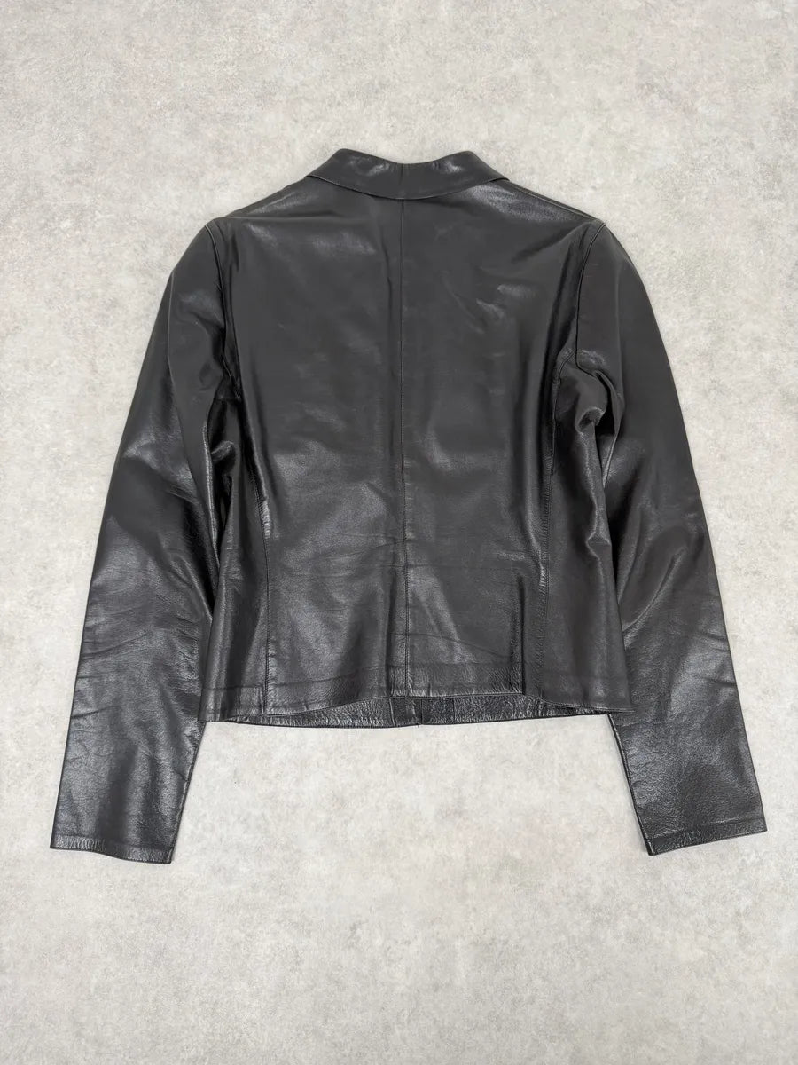 FW2000 Gucci Black Premium Minimalist Leather Jacket sgvsfKT 4