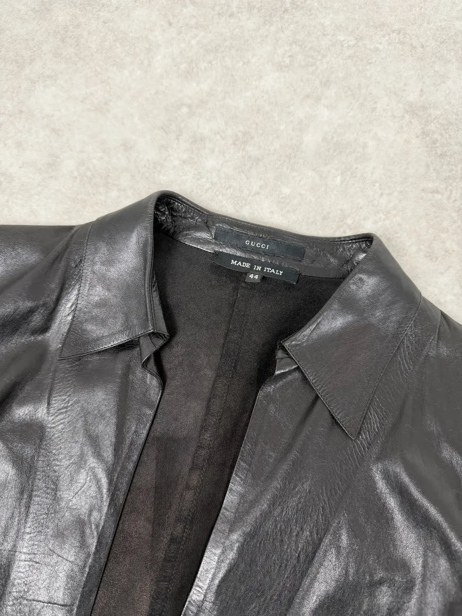 FW2000 Gucci Black Premium Minimalist Leather Jacket sgvsfKT 8