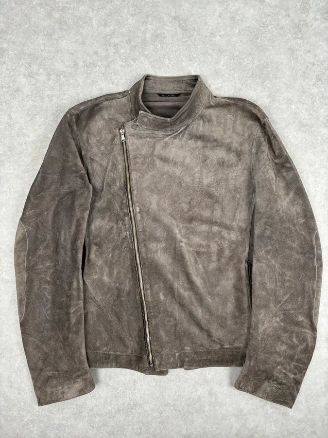 2000s Gucci Grey Suede Asymmetrical Zip Biker Jacket by Tom Ford VdhfhQu 0