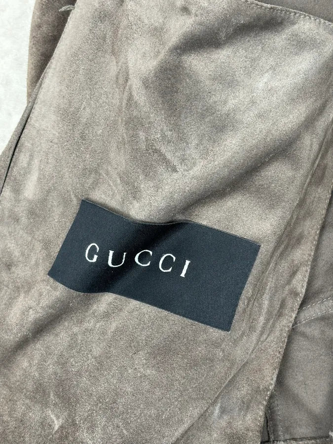 2000s Gucci Grey Suede Asymmetrical Zip Biker Jacket by Tom Ford VdhfhQu 9