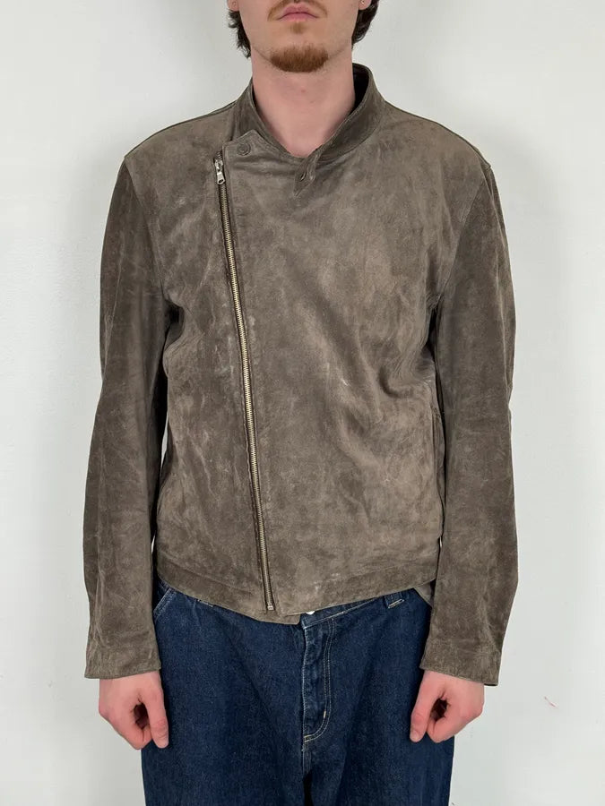 2000s Gucci Grey Suede Asymmetrical Zip Biker Jacket by Tom Ford VdhfhQu 1