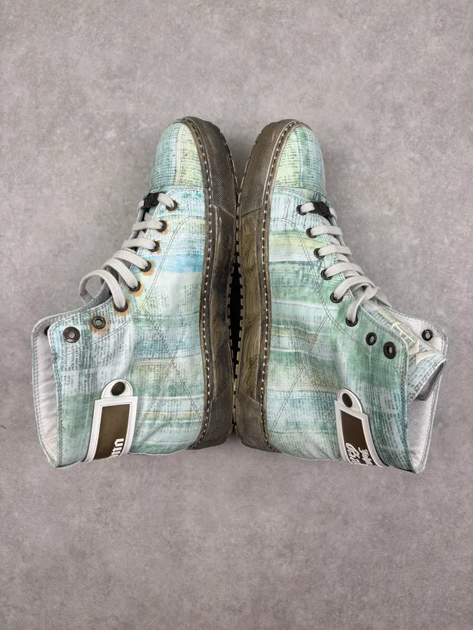 2000s John Galliano Turquoise Jacquard Magazine High Sneakers bksrBlr 3