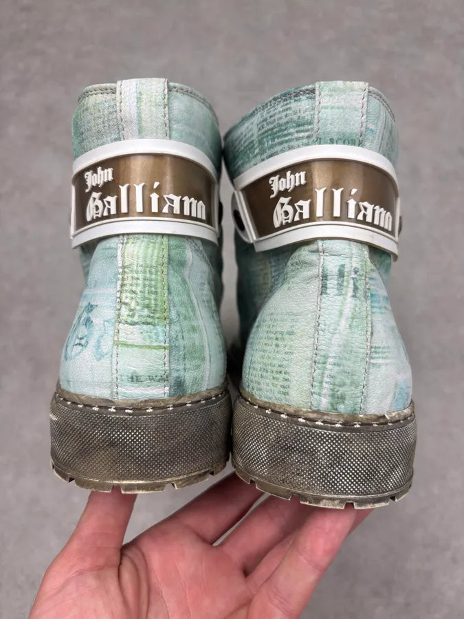 2000s John Galliano Turquoise Jacquard Magazine High Sneakers bksrBlr 5