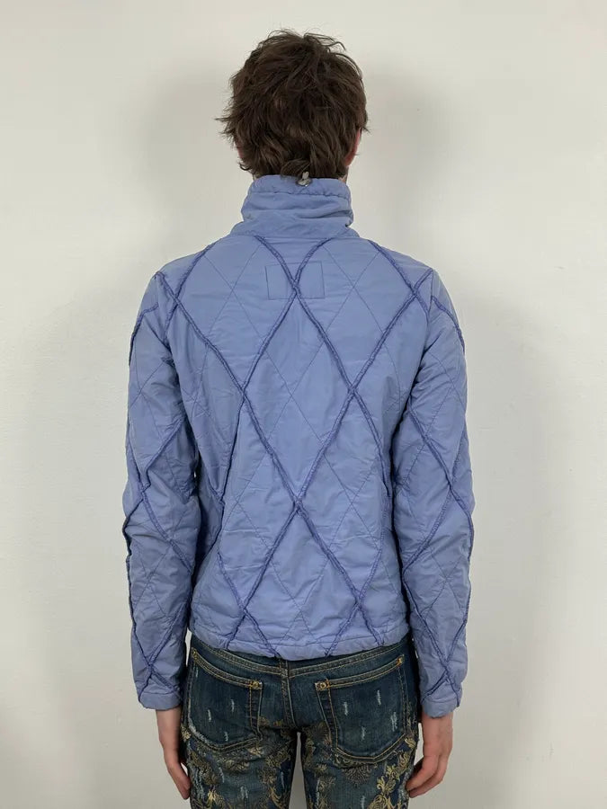 FW2000 Marithé + François Girbaud Light Blue Quilted Geometric Nylon Jacket zrRtPAE 1