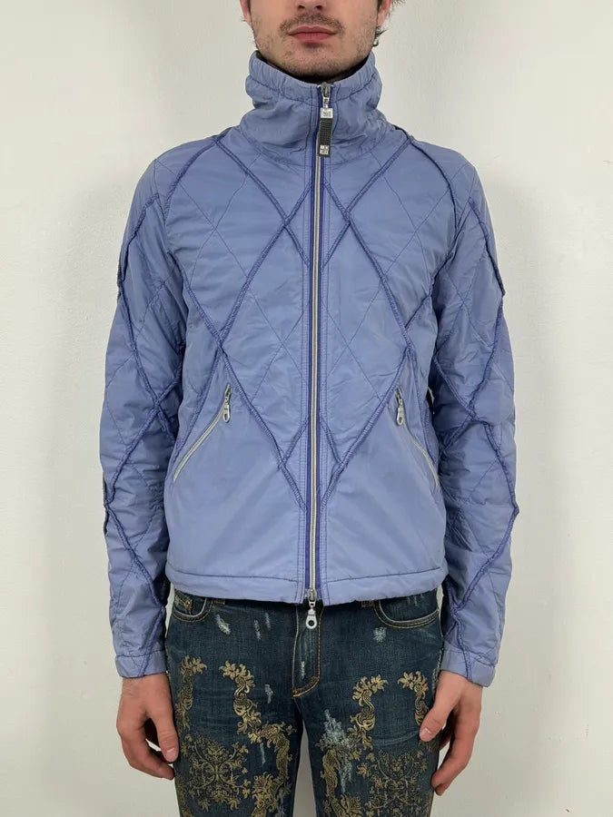 FW2000 Marithé + François Girbaud Light Blue Quilted Geometric Nylon Jacket zrRtPAE 0