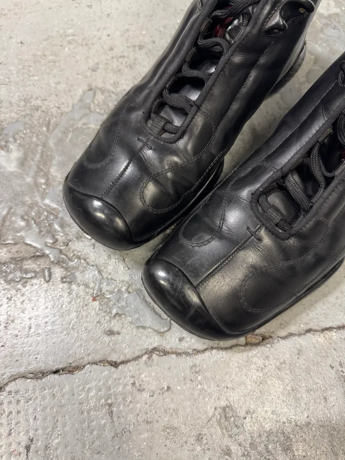 FW2000 Prada Black Leather Linea Rossa Shoes IwpQBHT 2