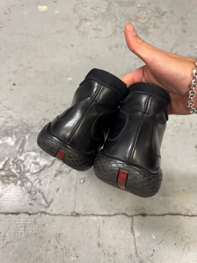 FW2000 Prada Black Leather Linea Rossa Shoes IwpQBHT 3