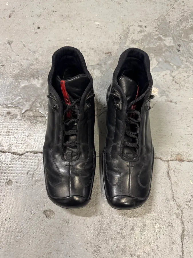 FW2000 Prada Black Leather Linea Rossa Shoes IwpQBHT 5