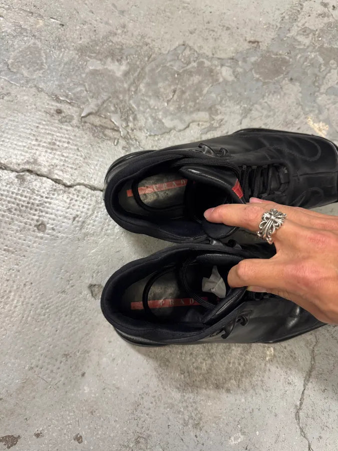 FW2000 Prada Black Leather Linea Rossa Shoes IwpQBHT 6