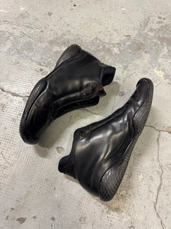 FW2000 Prada Black Leather Linea Rossa Shoes IwpQBHT 9