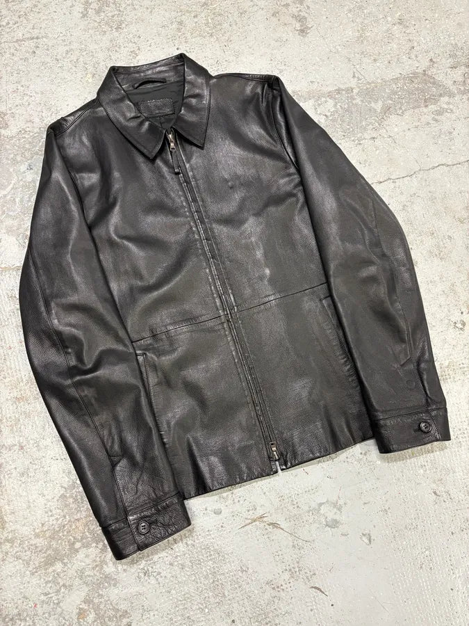 FW2000 Prada Black Leather Premium Jacket ycWNbVW 3