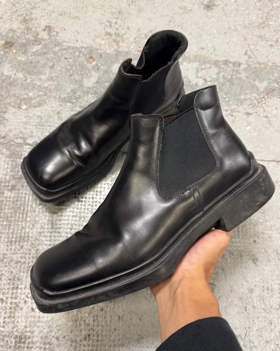 FW2000 Prada Black Leather Squared Toe Boots tQXpfUO 0