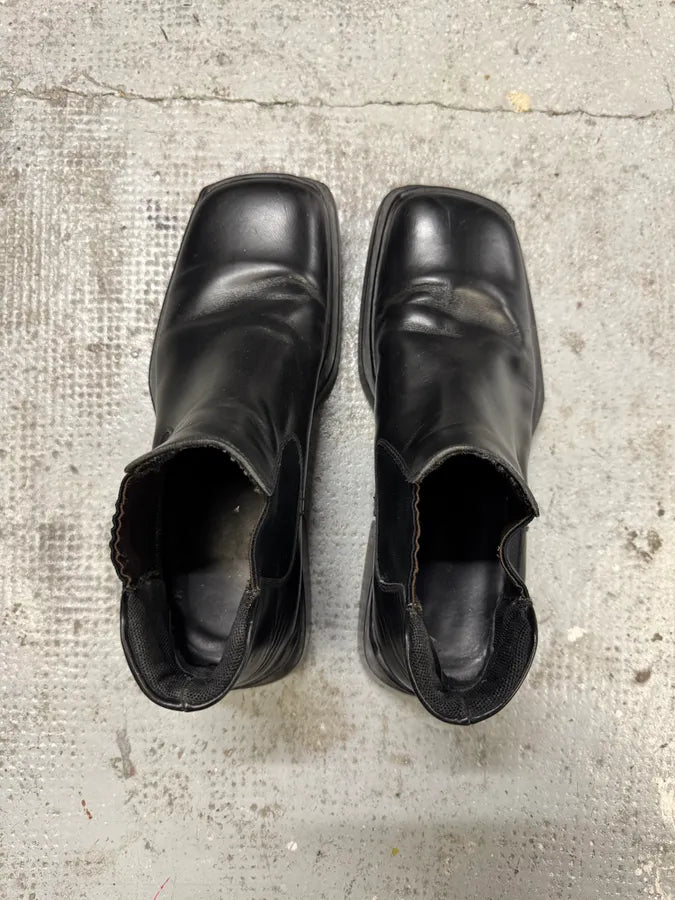 FW2000 Prada Black Leather Squared Toe Boots tQXpfUO 2