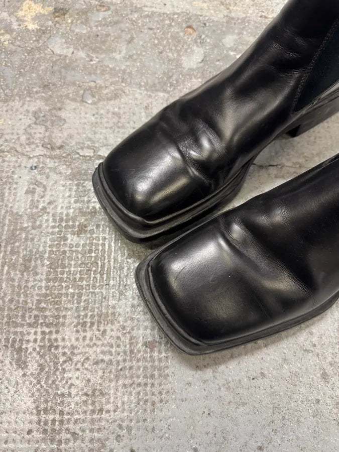 FW2000 Prada Black Leather Squared Toe Boots tQXpfUO 4