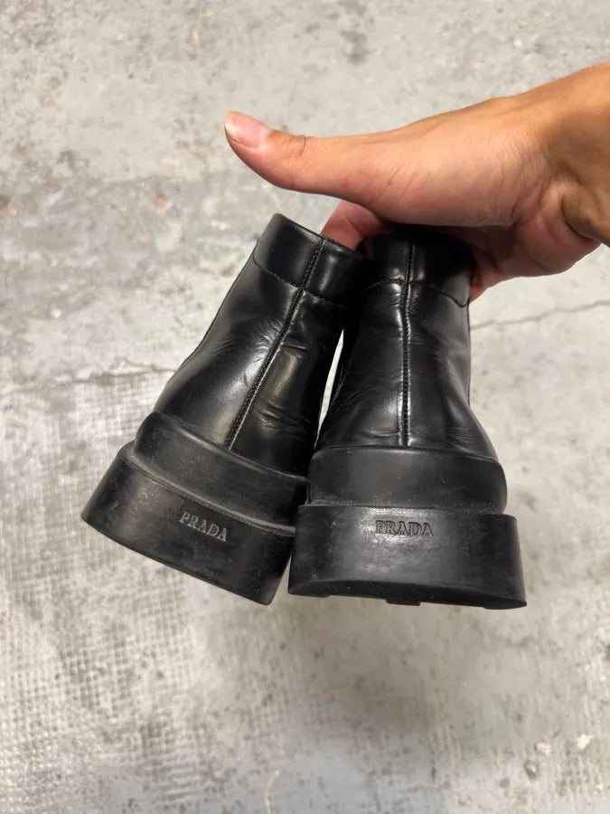 FW2000 Prada Black Leather Squared Toe Boots tQXpfUO 5