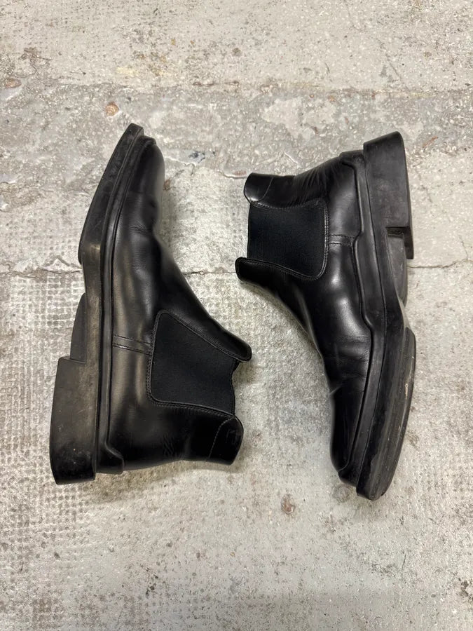 FW2000 Prada Black Leather Squared Toe Boots tQXpfUO 6