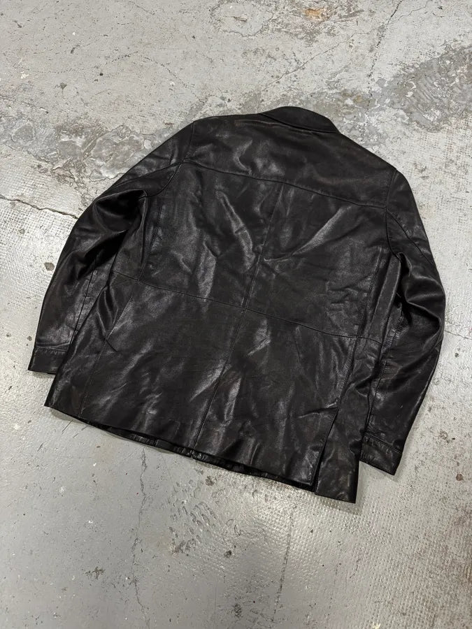 FW2000 Prada Black Minimalist Leather Jacket LhiPOdC 5