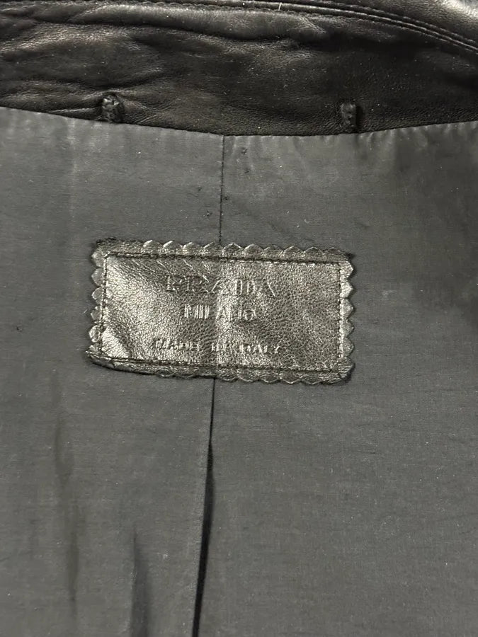 FW2000 Prada Black Minimalist Leather Jacket LhiPOdC 8