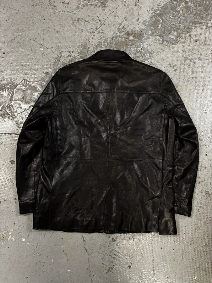 FW2000 Prada Black Minimalist Leather Jacket LhiPOdC 4