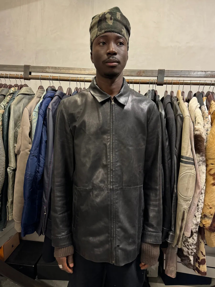 FW2000 Prada Black Minimalist Leather Jacket LhiPOdC 0