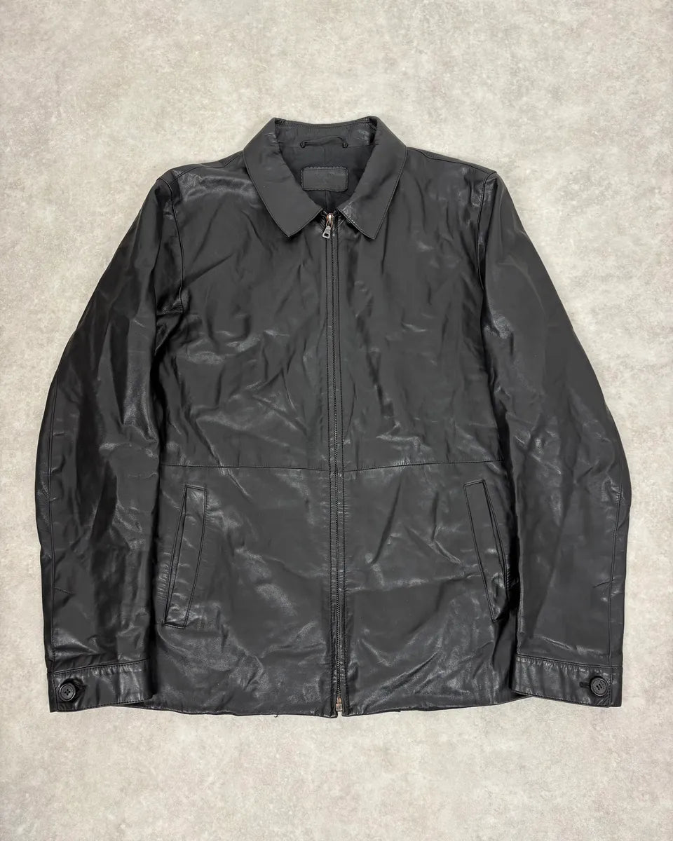 FW2000 Prada Black Minimalist Leather Jacket kXaEJgw 0