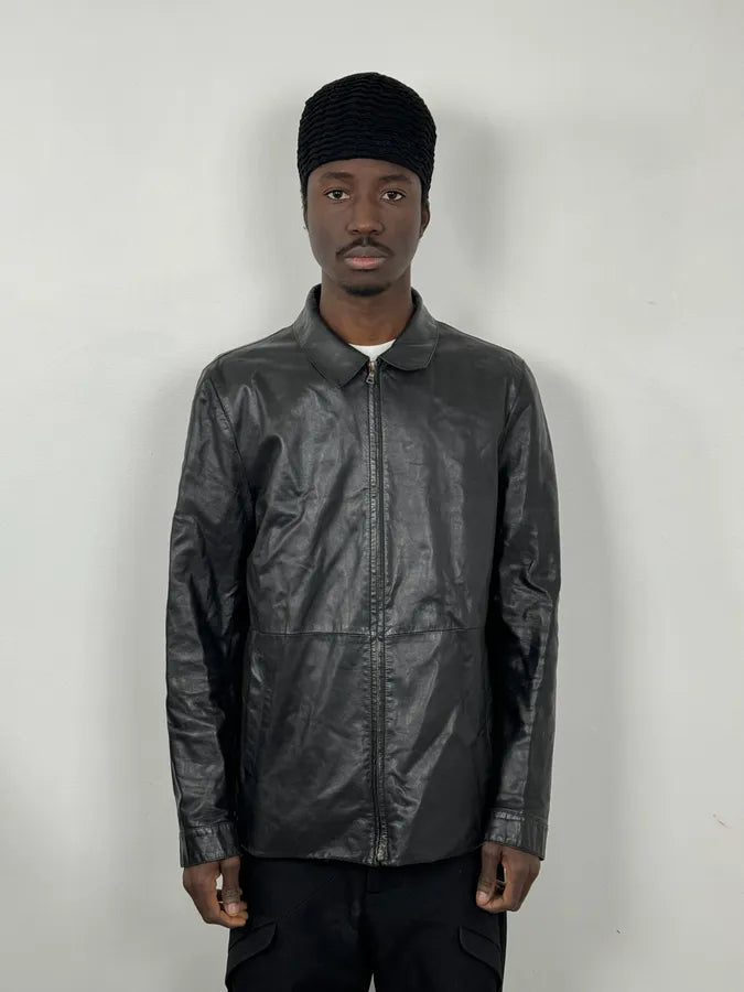 FW2000 Prada Black Minimalist Leather Jacket kXaEJgw 1