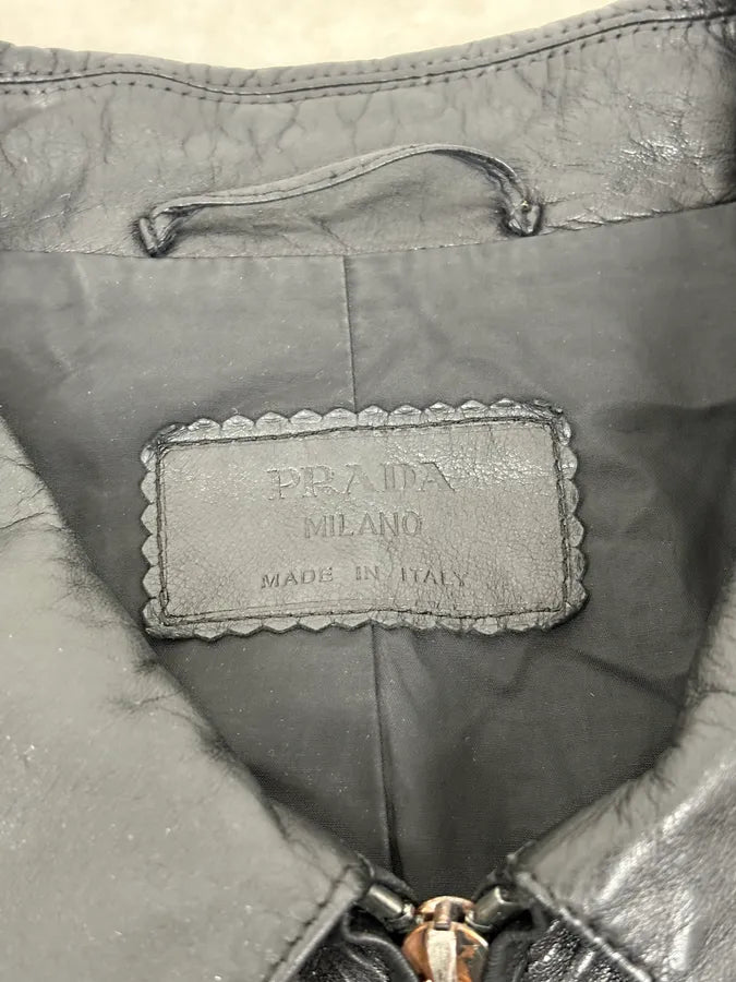 FW2000 Prada Black Minimalist Leather Jacket kXaEJgw 11