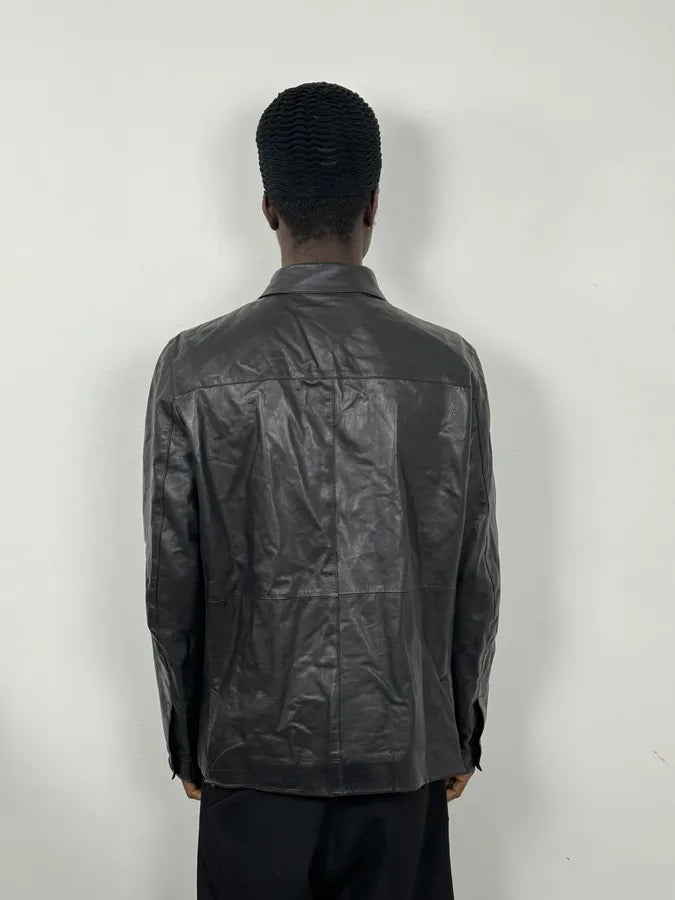 FW2000 Prada Black Minimalist Leather Jacket kXaEJgw 2