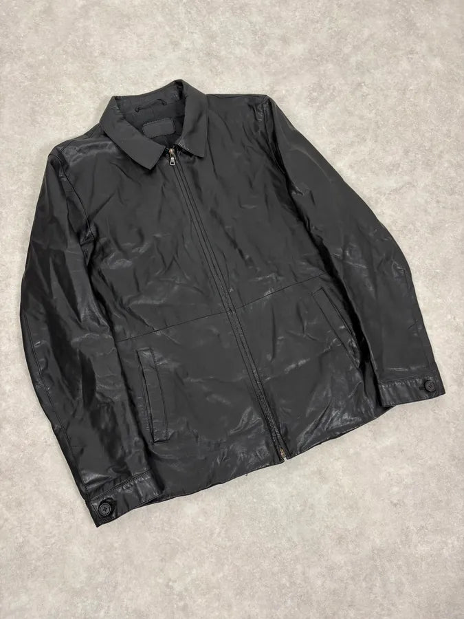 FW2000 Prada Black Minimalist Leather Jacket kXaEJgw 3