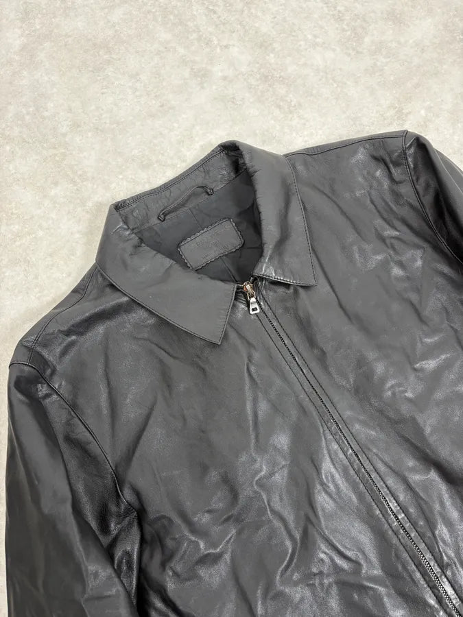 FW2000 Prada Black Minimalist Leather Jacket kXaEJgw 4