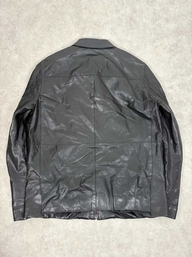 FW2000 Prada Black Minimalist Leather Jacket kXaEJgw 5