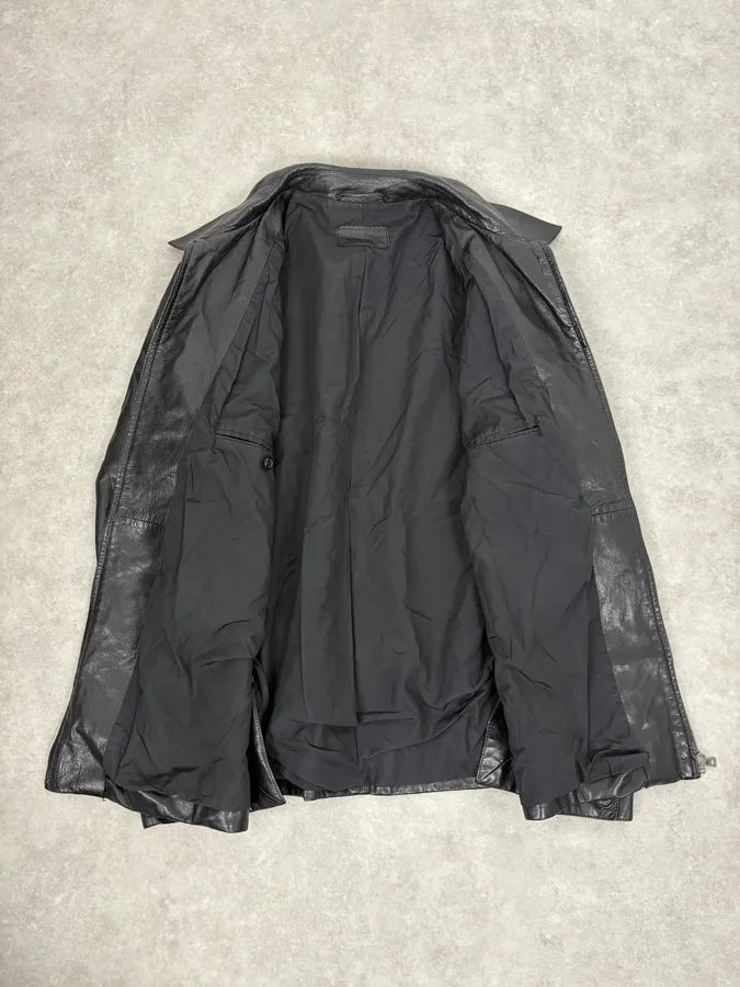 FW2000 Prada Black Minimalist Leather Jacket kXaEJgw 6
