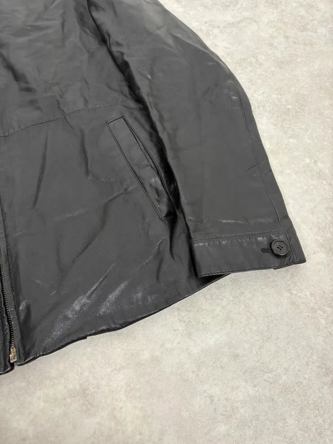 FW2000 Prada Black Minimalist Leather Jacket kXaEJgw 7