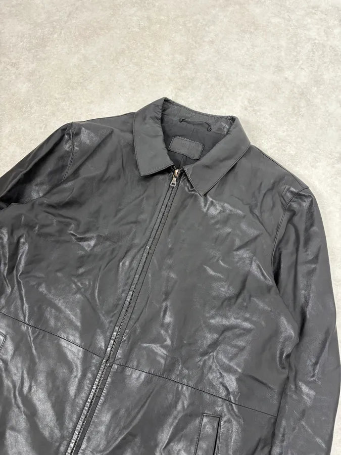FW2000 Prada Black Minimalist Leather Jacket kXaEJgw 8