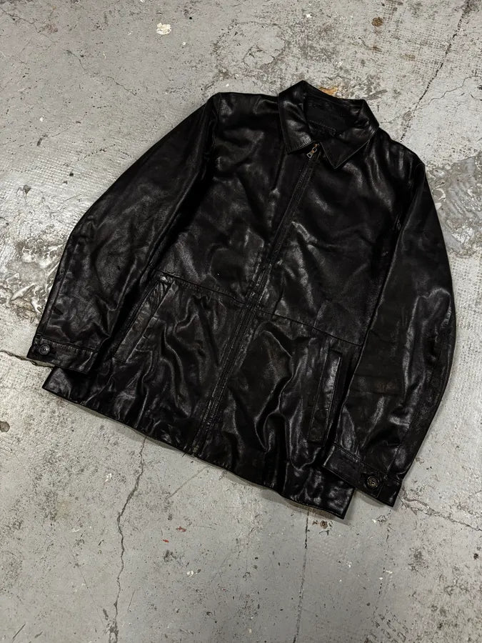 FW2000 Prada Black Minimalist Leather Jacket LhiPOdC 3