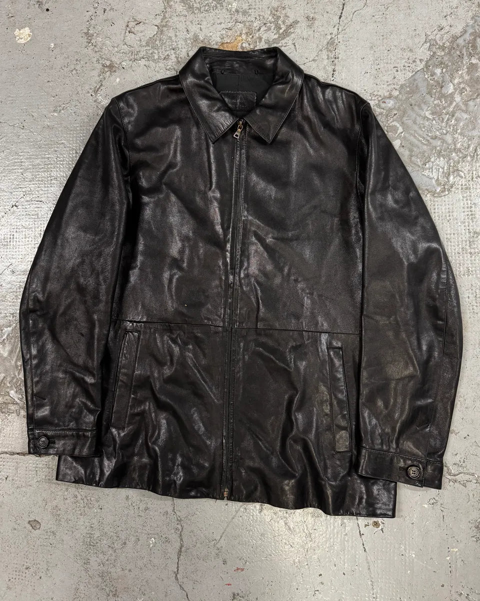 FW2000 Prada Black Minimalist Leather Jacket LhiPOdC 2