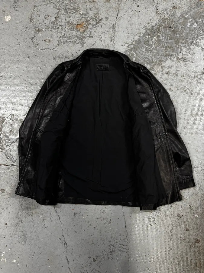FW2000 Prada Black Minimalist Leather Jacket LhiPOdC 6