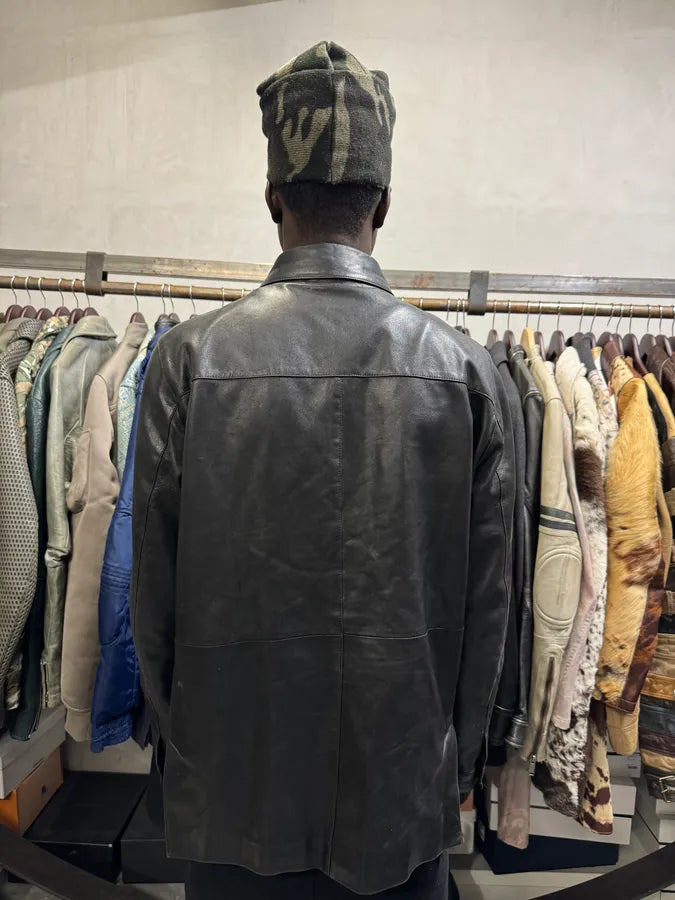 FW2000 Prada Black Minimalist Leather Jacket LhiPOdC 1