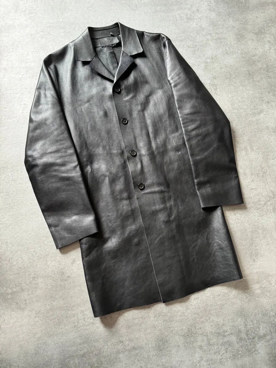 FW2000 Prada Black Pure Trench Leather Jacket JRsKjSE 1