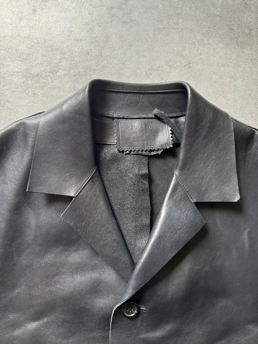 FW2000 Prada Black Pure Trench Leather Jacket JRsKjSE 2