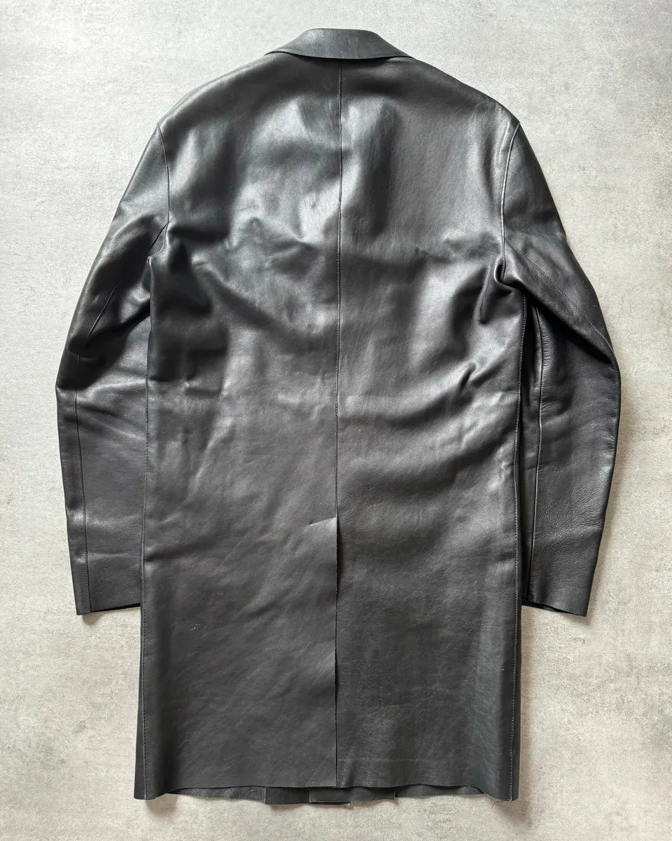 FW2000 Prada Black Pure Trench Leather Jacket JRsKjSE 3