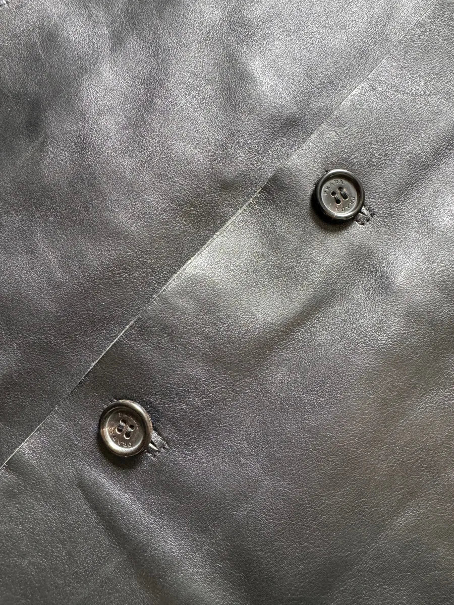 FW2000 Prada Black Pure Trench Leather Jacket JRsKjSE 4