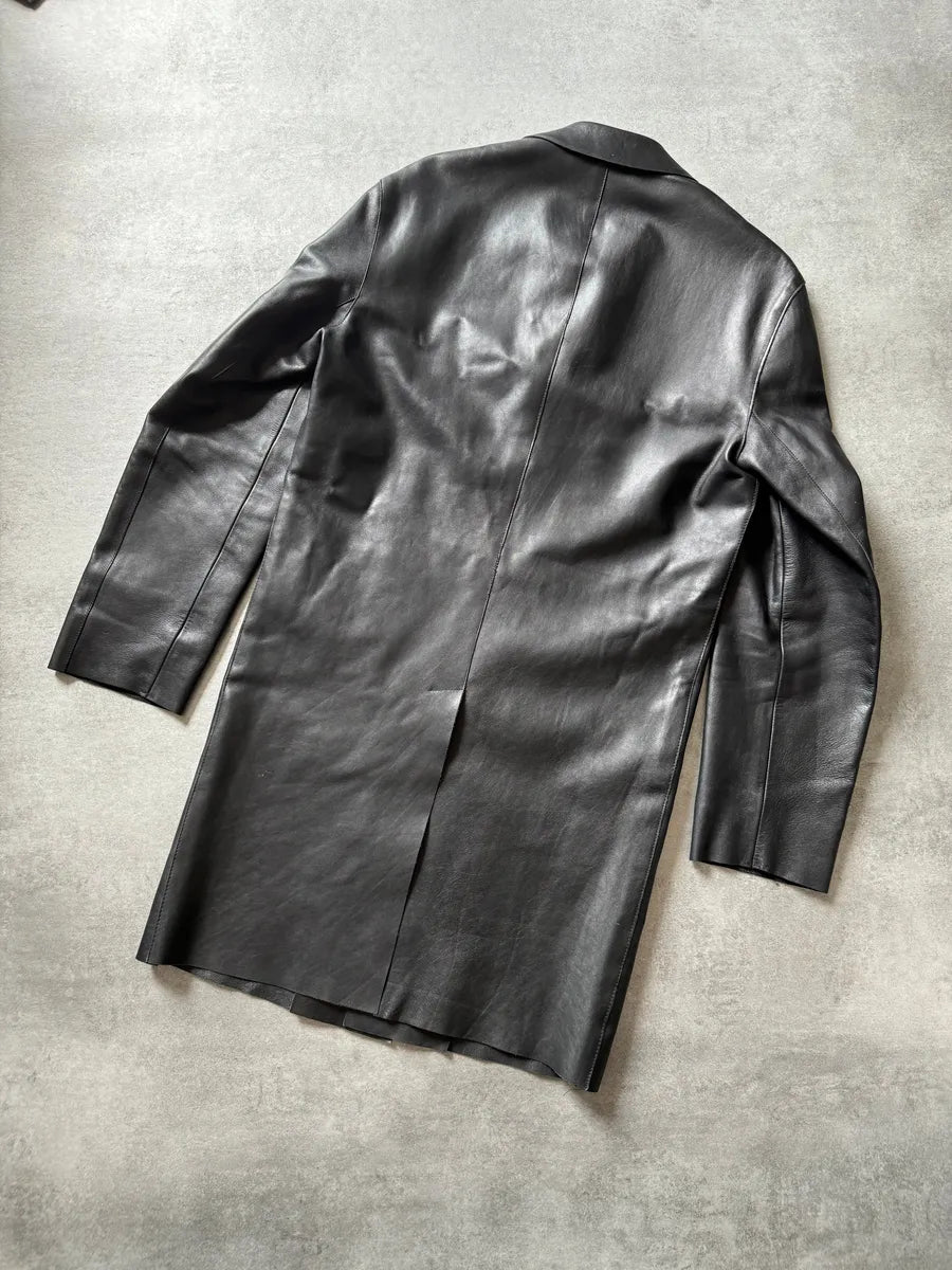FW2000 Prada Black Pure Trench Leather Jacket JRsKjSE 5