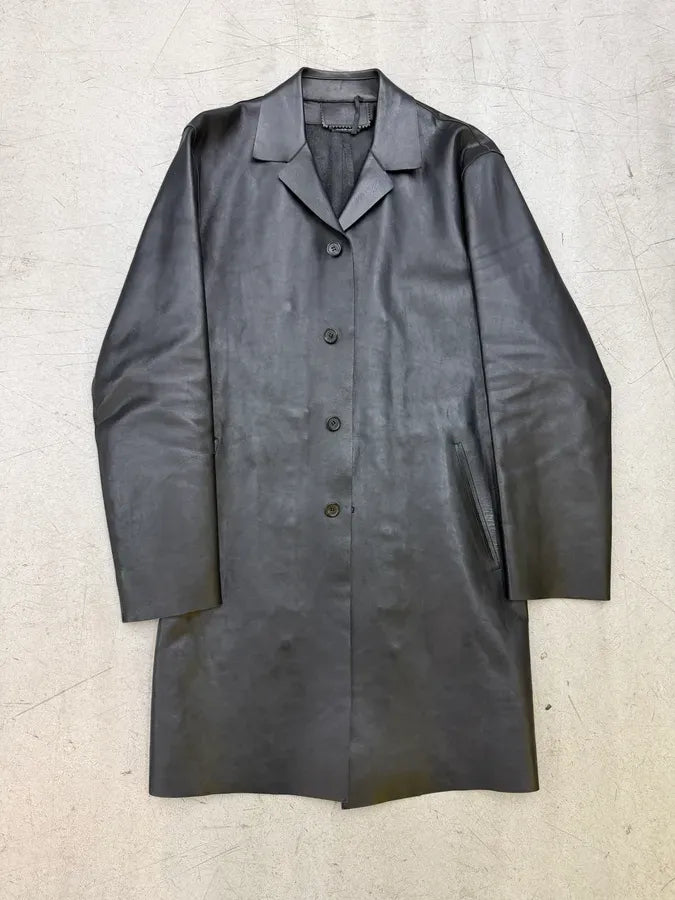 FW2000 Prada Black Pure Trench Leather Jacket JRsKjSE 6