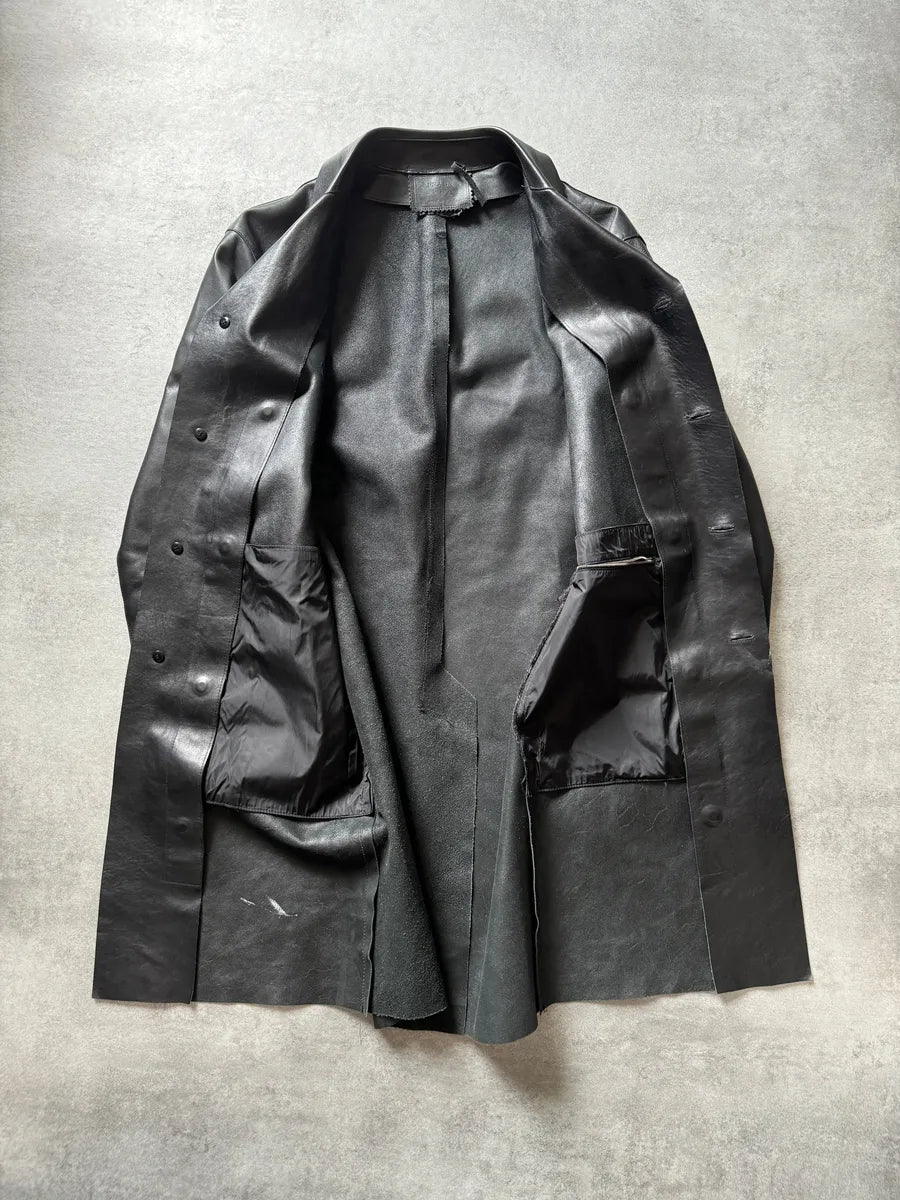 FW2000 Prada Black Pure Trench Leather Jacket JRsKjSE 12